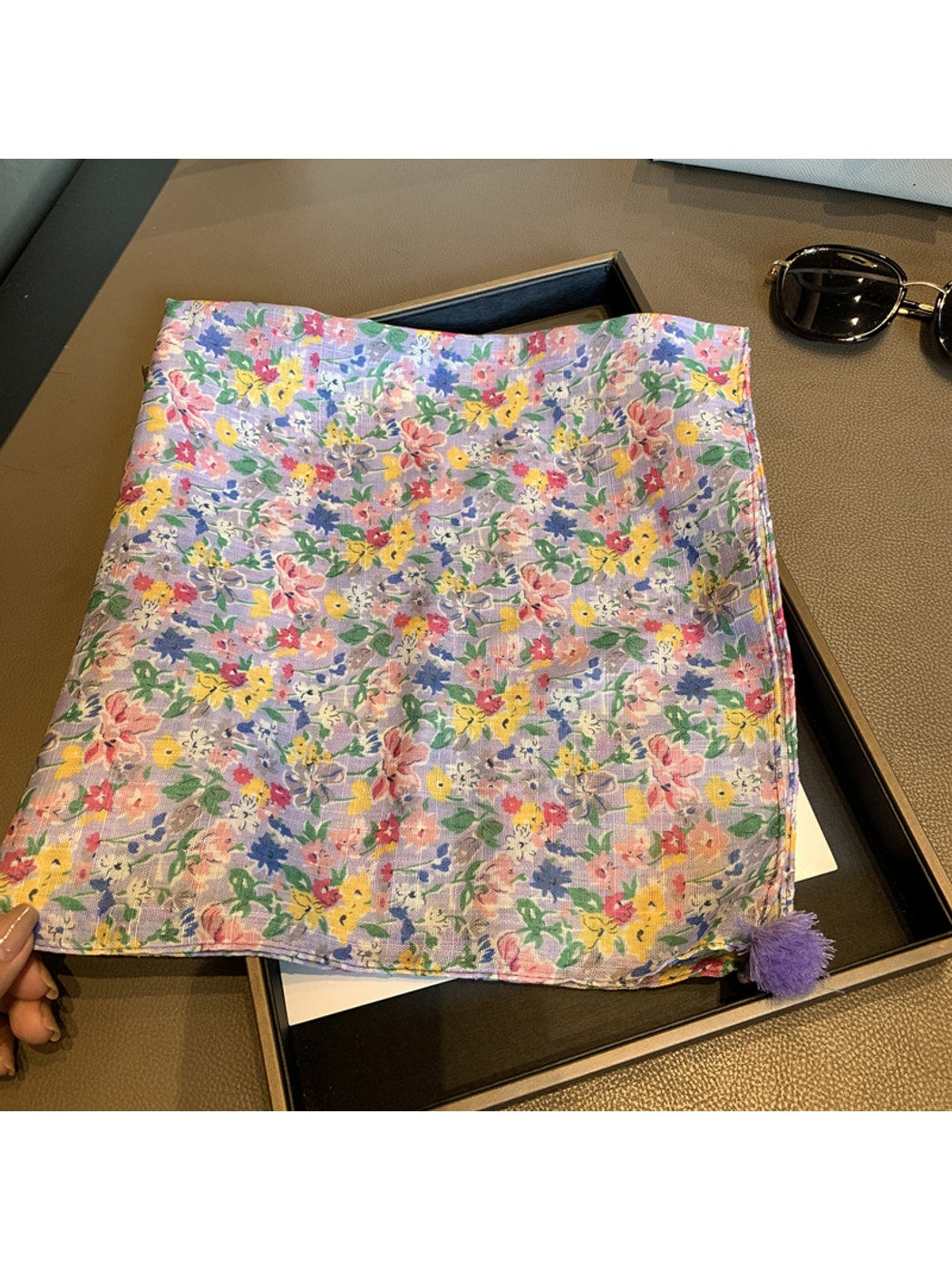 Scarvii - Bright Blossom and Leaf Print Square Scarf