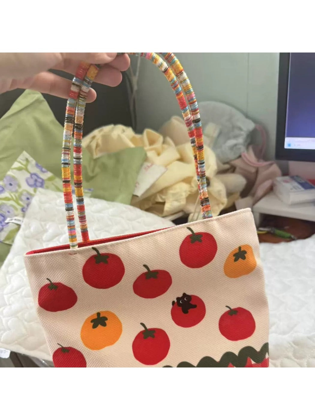 Cosbai – Canvas Tote Bag with Tomato Pattern