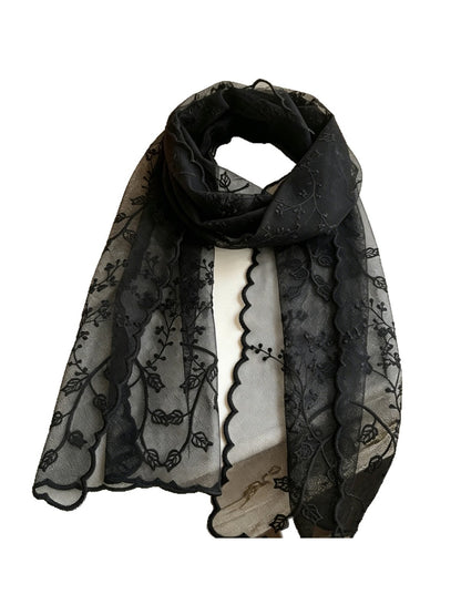 Scarvii - Scalloped Edge Embroidered Long Scarf