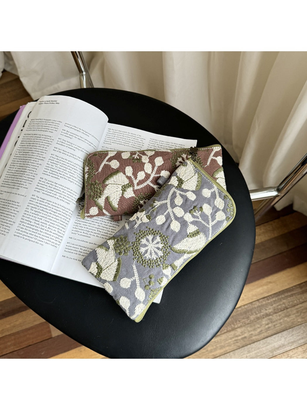 Cosbai - Embroidered Zipper Makeup Pouch