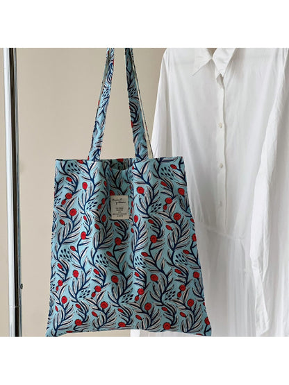 Cosbai - Retro Floral Print Open Top Tote Bag