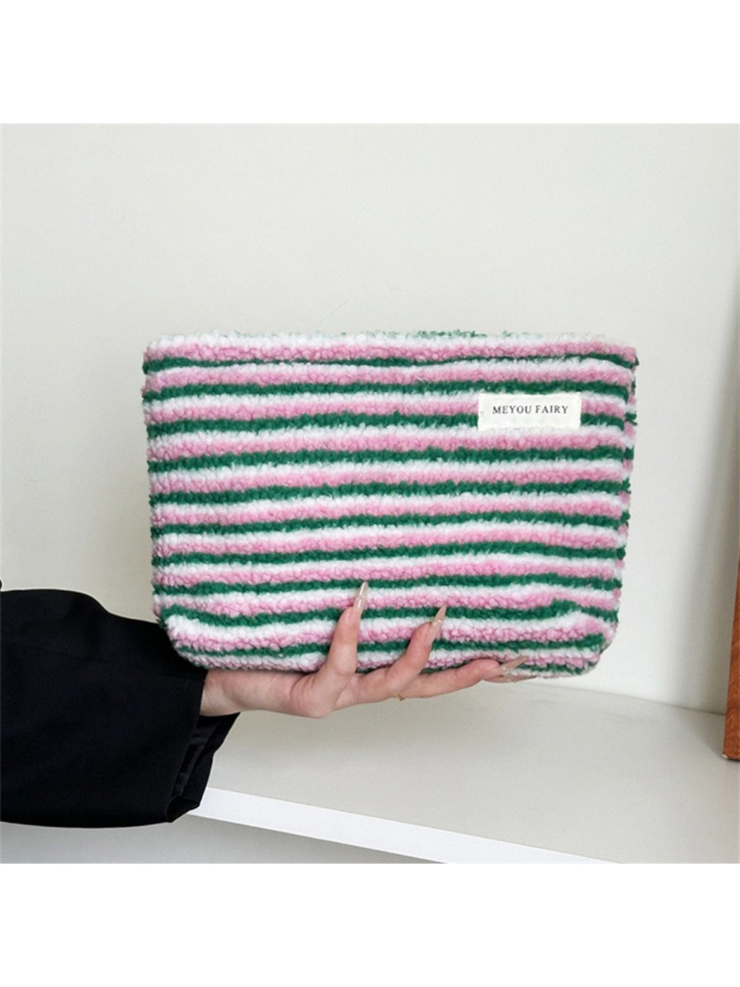 Cosbai - Plush Heart And Stripe Pouch