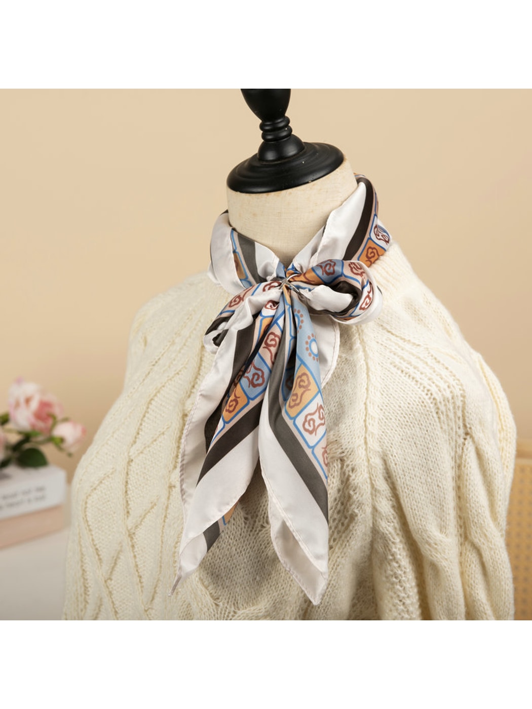 Scarvii - Elegant Print Border Square Scarf