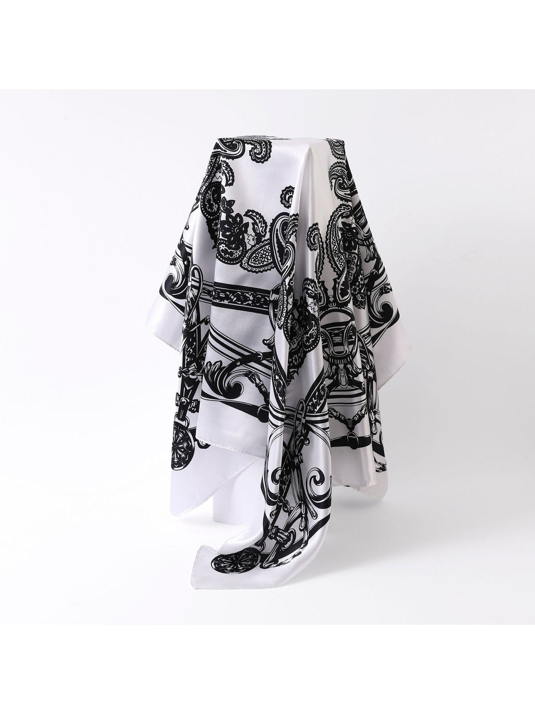 Scarvii - Elegant Black and White Print Square Scarf