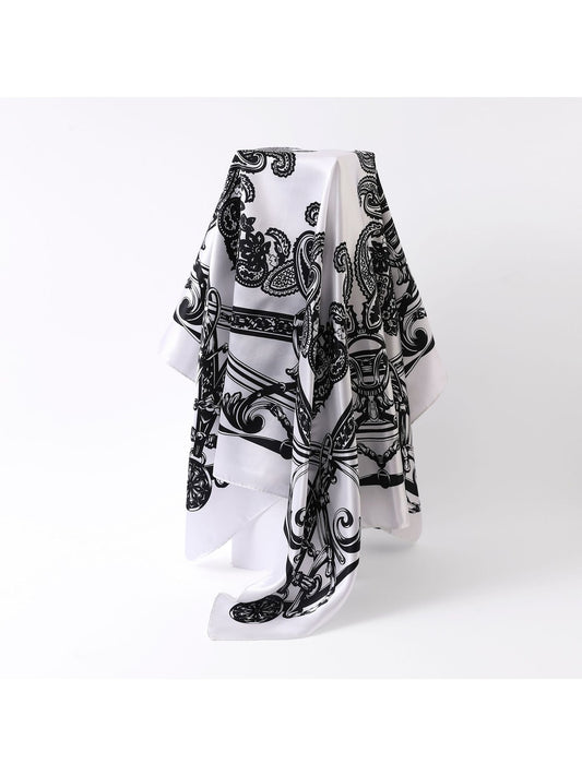 Scarvii - Elegant Black and White Print Square Scarf