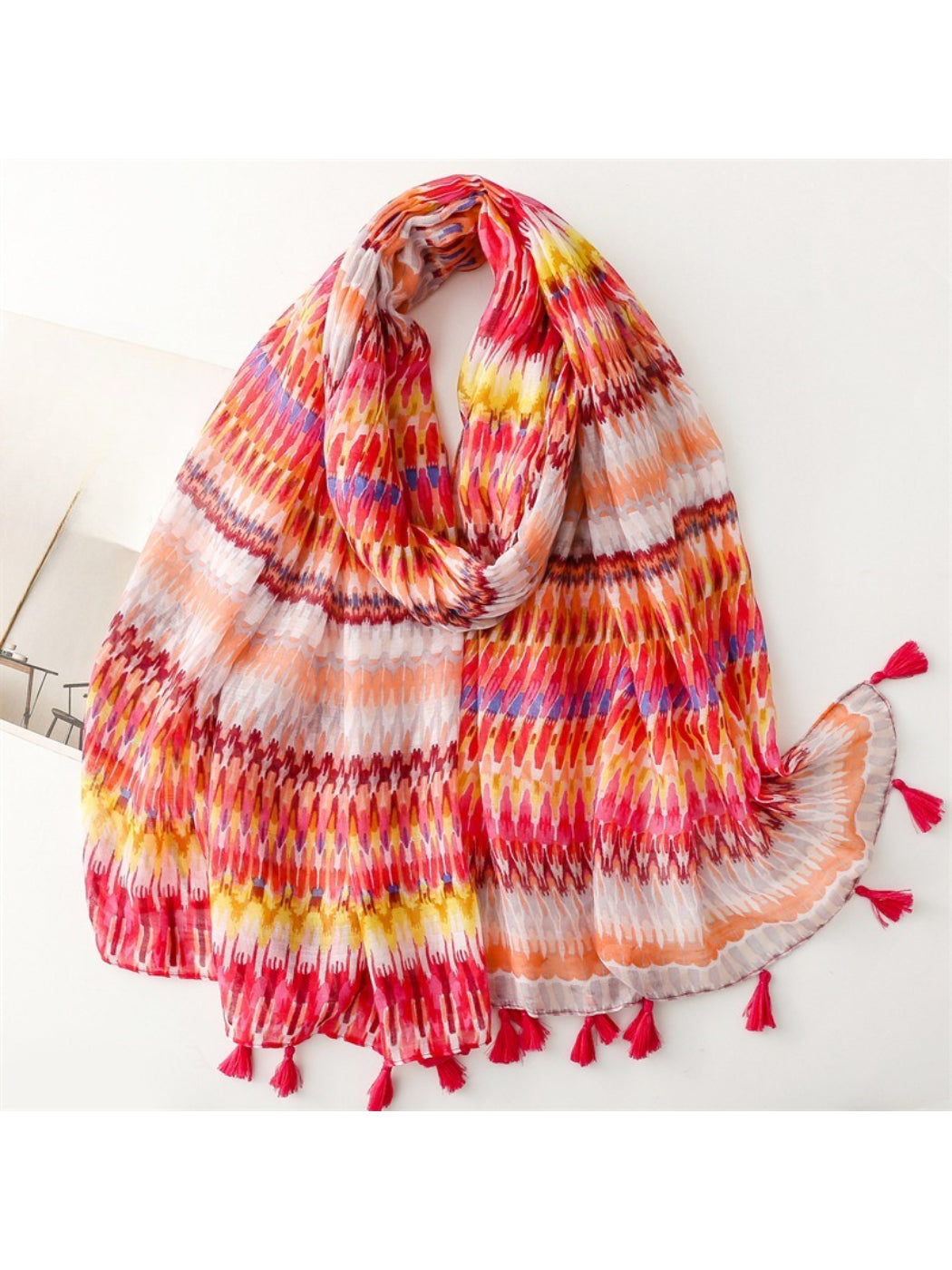 Scarvii - Textured Stripe Print Lightweight Scarf