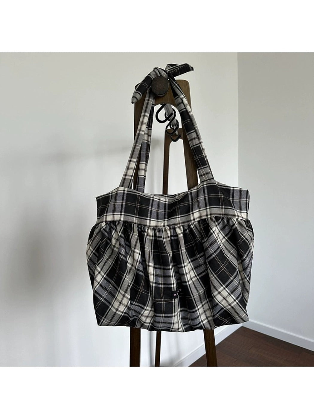 Top view of Cosbai Retro Plaid Shoulder Bag highlighting shape and strap