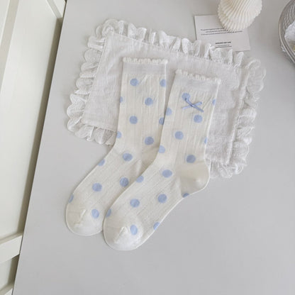 Top view of Rufia blue tone crew socks showing toe and heel details