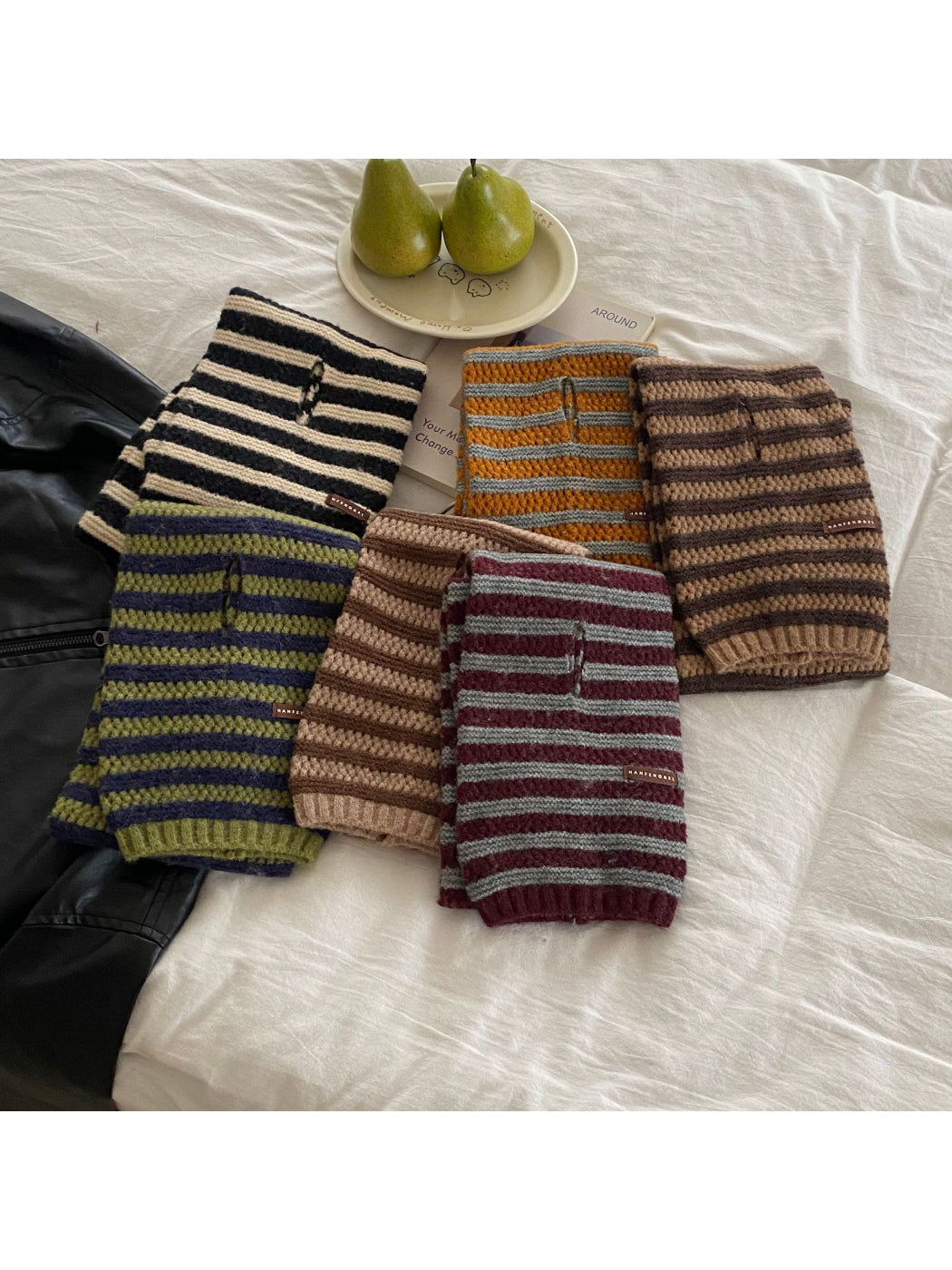 Scarvii - Striped Textured Knit Pull Through Scarf