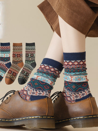 Rufia - Boho Retro Mid-Calf Winter Socks for Girls