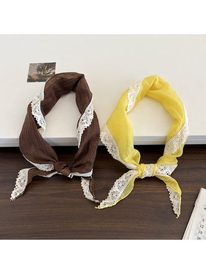 Scarvii - Lace Trim Crinkle Neck Scarf
