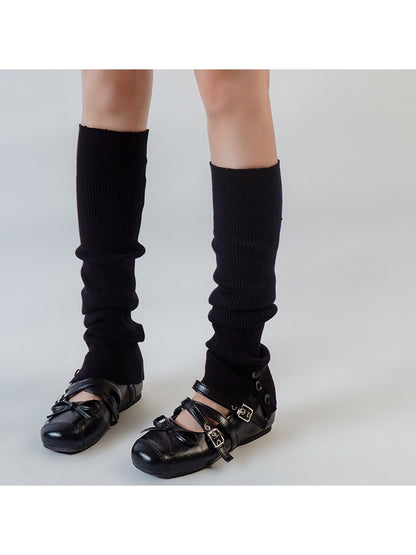 Cozyra - Mid-Calf Ribbed Button Slit Leg Warmers