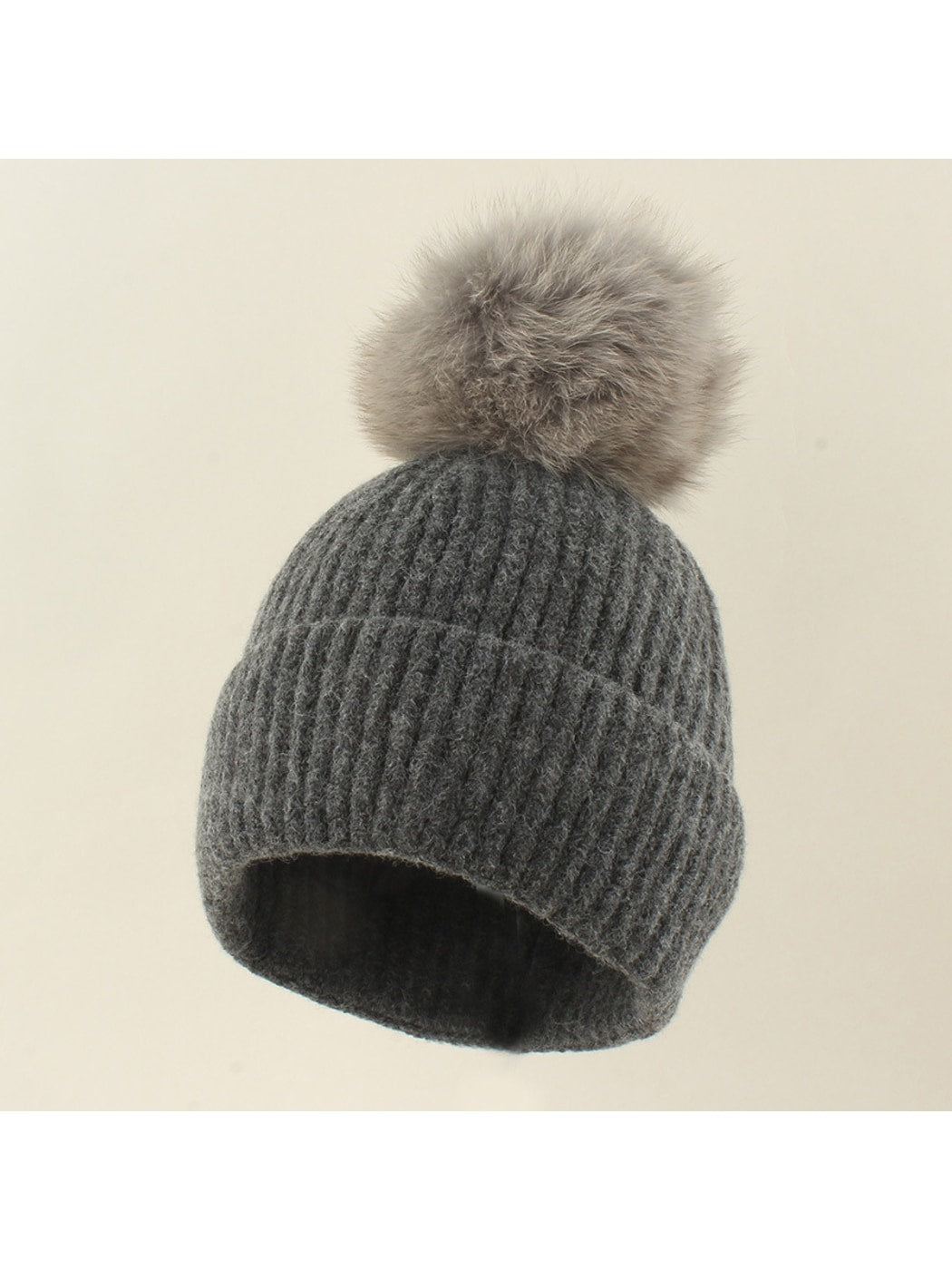 Haila - Brimless Ribbed Pom Pom Winter Knit Beanie