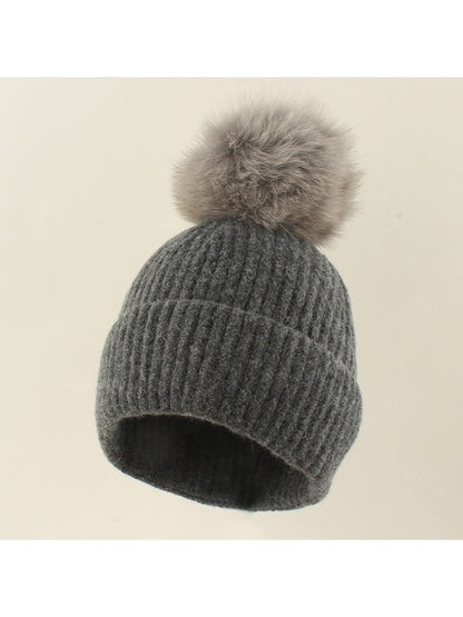 Haila - Brimless Ribbed Pom Pom Winter Knit Beanie