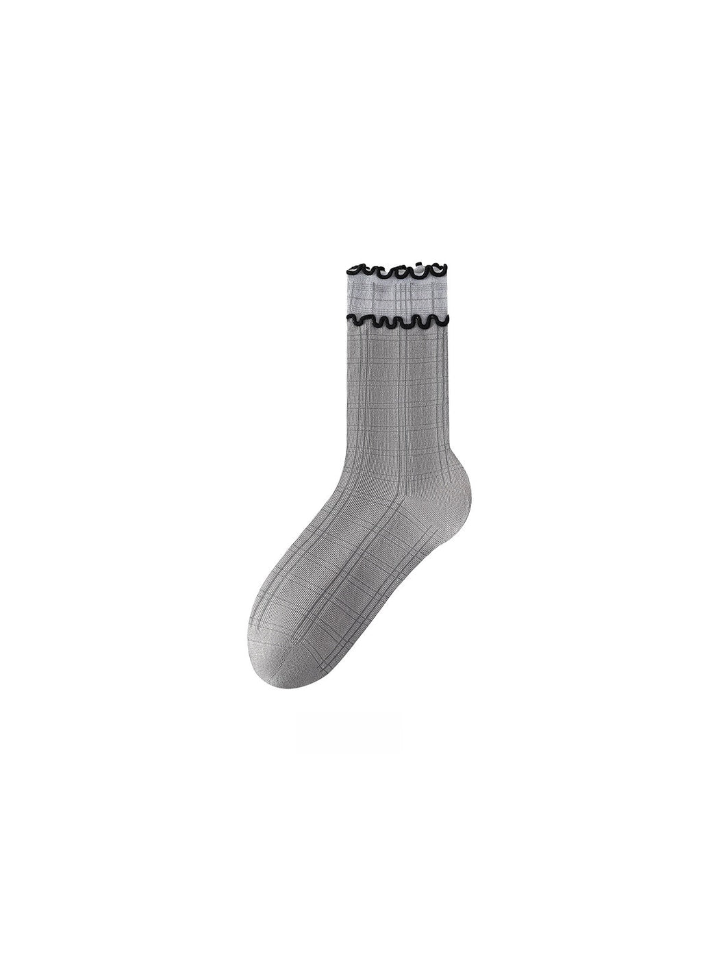 Rufia - Plaid Ruffle Trim Casual Crew Socks