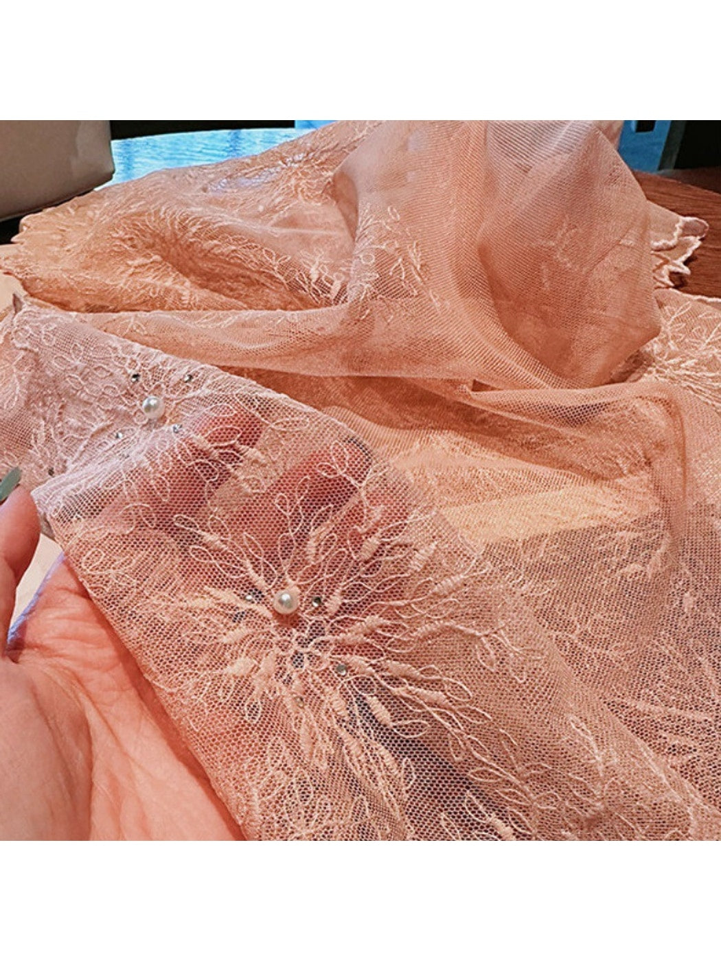 Scarvii - Floral Lace Embroidered Long Scarf