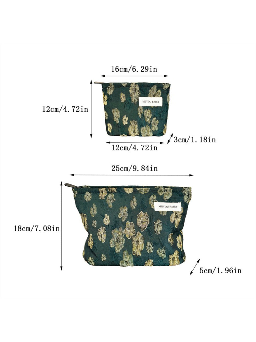 Cosbai makeup pouch lying flat displaying front floral print
