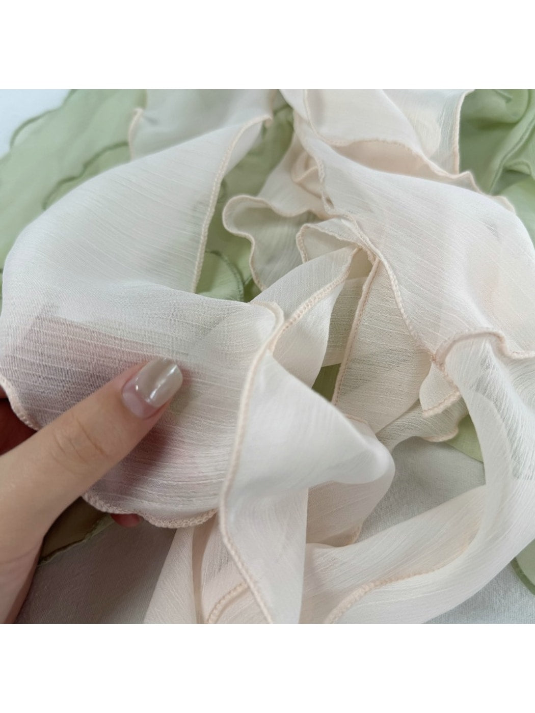 Scarvii - Slim Ruffle Edge Decorative Long Scarf