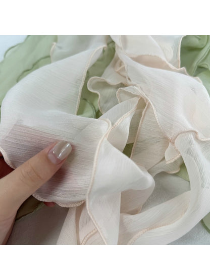 Scarvii - Slim Ruffle Edge Decorative Long Scarf