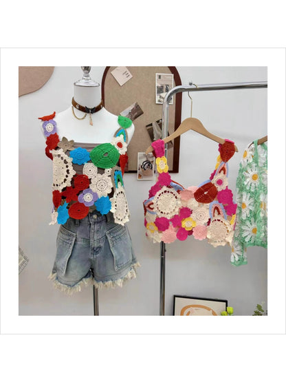 Crosa - Multicolor Crochet Flower Top Sweater