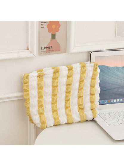 Cosbai - Puff-textured Solid Color and Stripes Zip Pouch