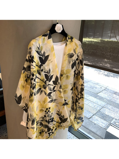 Scarvii - Botanical Print Plain Weave Shawl Scarf