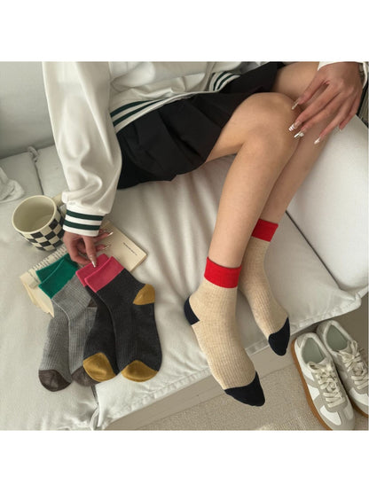 Rufia - Two Tone Ribbed Colorblock Crew Socks