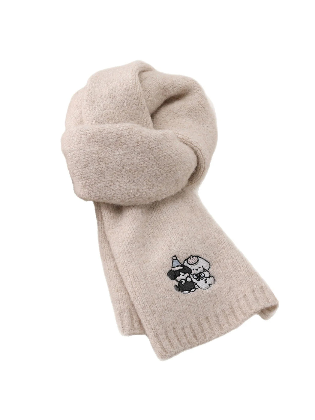 Scarvii Grey Scarf with Dog Embroidery