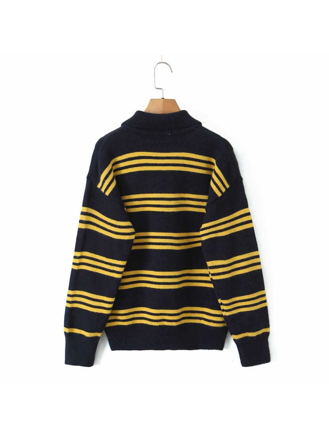 Crosa - Women S Fall Striped Turn Collar Knit Sweater