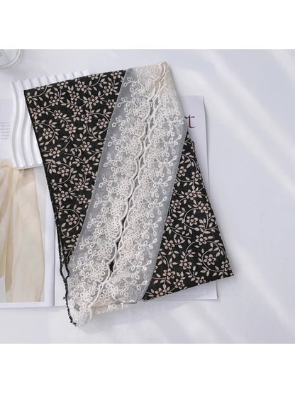 Scarvii - Floral Lace Edge Decorative Triangle Bandana Scarf