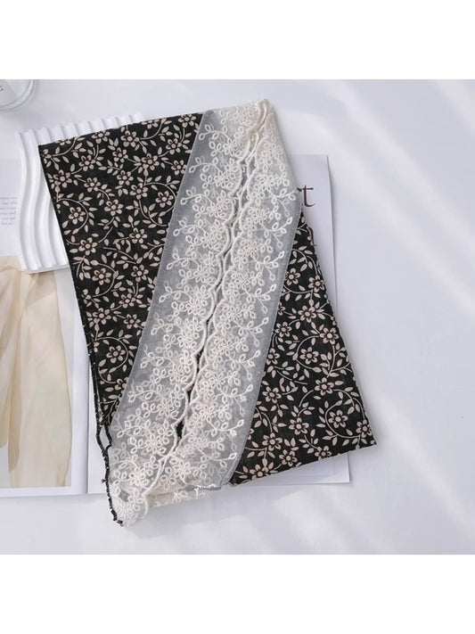 Scarvii - Floral Lace Edge Decorative Triangle Bandana Scarf