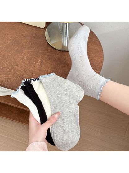 Rufia - Heart Openwork Ruffle Ankle Socks