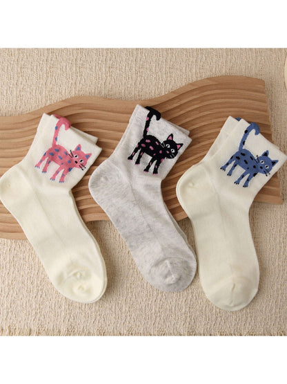 Rufia - Cute Cartoon Cat Pattern Crew Socks