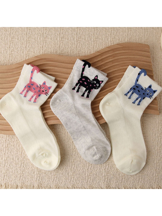 Rufia - Cute Cartoon Cat Pattern Crew Socks