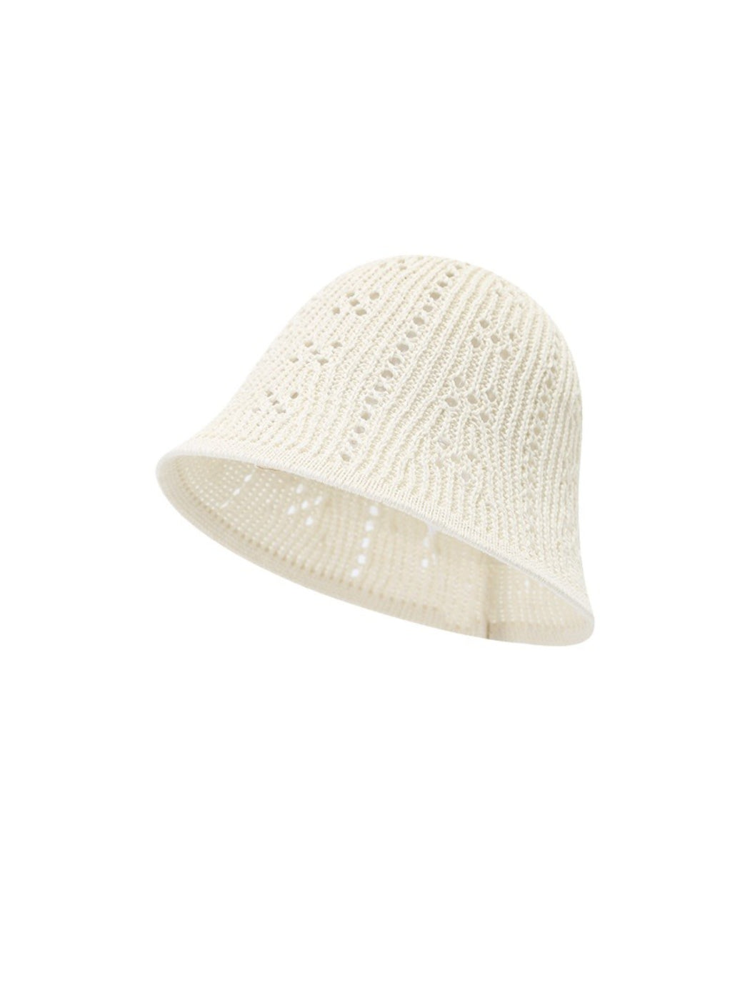 Top view of Haila soft openwork knit casual bucket hat showing circular knit design