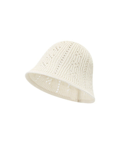 Top view of Haila soft openwork knit casual bucket hat showing circular knit design