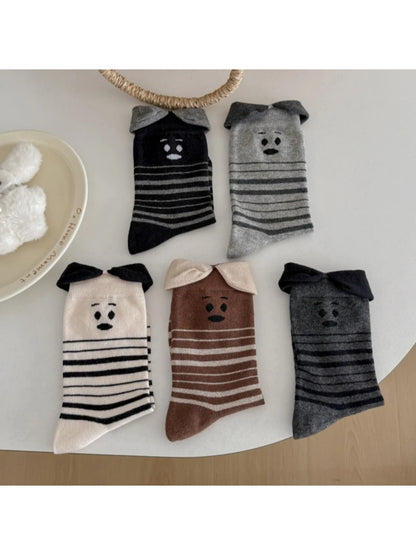 Rufia Sad Face Striped Socks with Ruffles