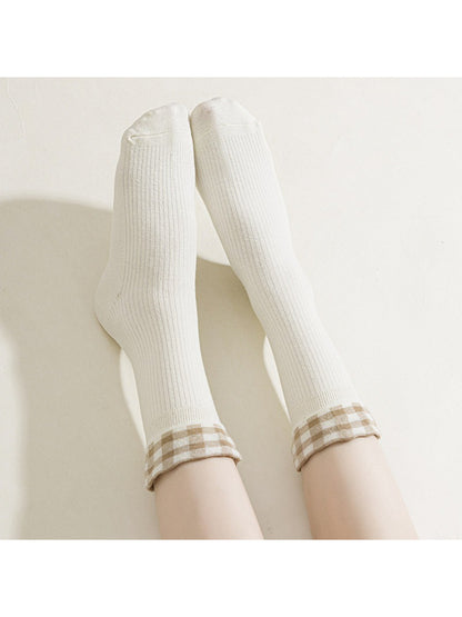 Rufia - Soft Ribbed Check Cuff Socks