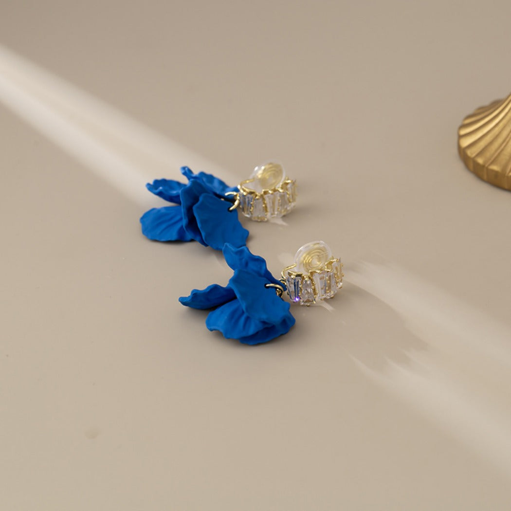Earwish - Blue Floral Petal Earrings - Shine & Elegant