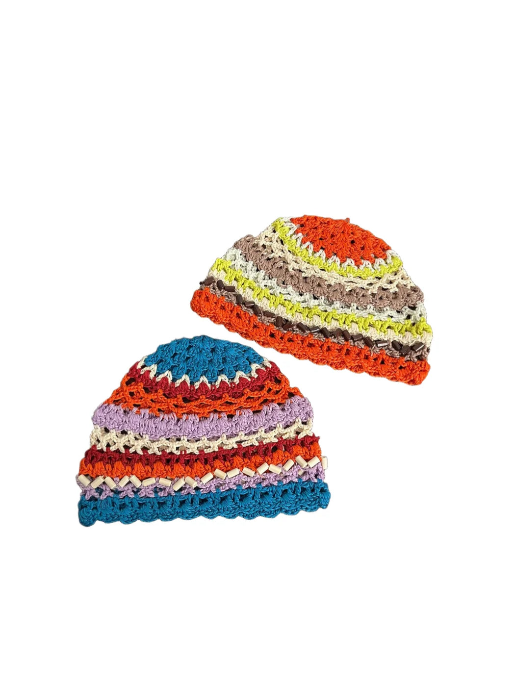 Haila - Striped Bead-Trim Openwork Beanie
