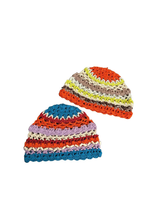 Haila - Striped Bead-Trim Openwork Beanie