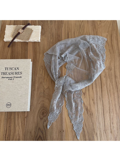 Scarvii - Floral Scalloped Lace Triangle Bandana Scarf