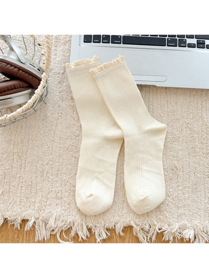 Rufia - Ribbed Lace Trim Crew Socks product image 4
