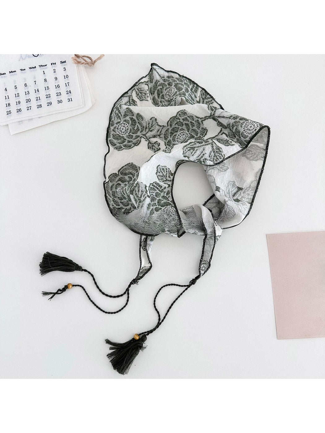 Scarvii - Printed Trim Tassel Triangle Bandana