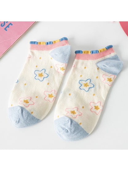 Rufia - Fresh Printed Ruffle Trim Ankle Socks