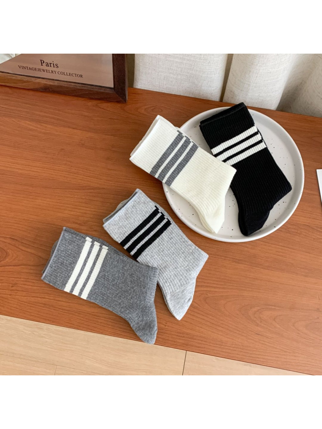 Rufia - Clean Stripe Ribbed Crew Socks