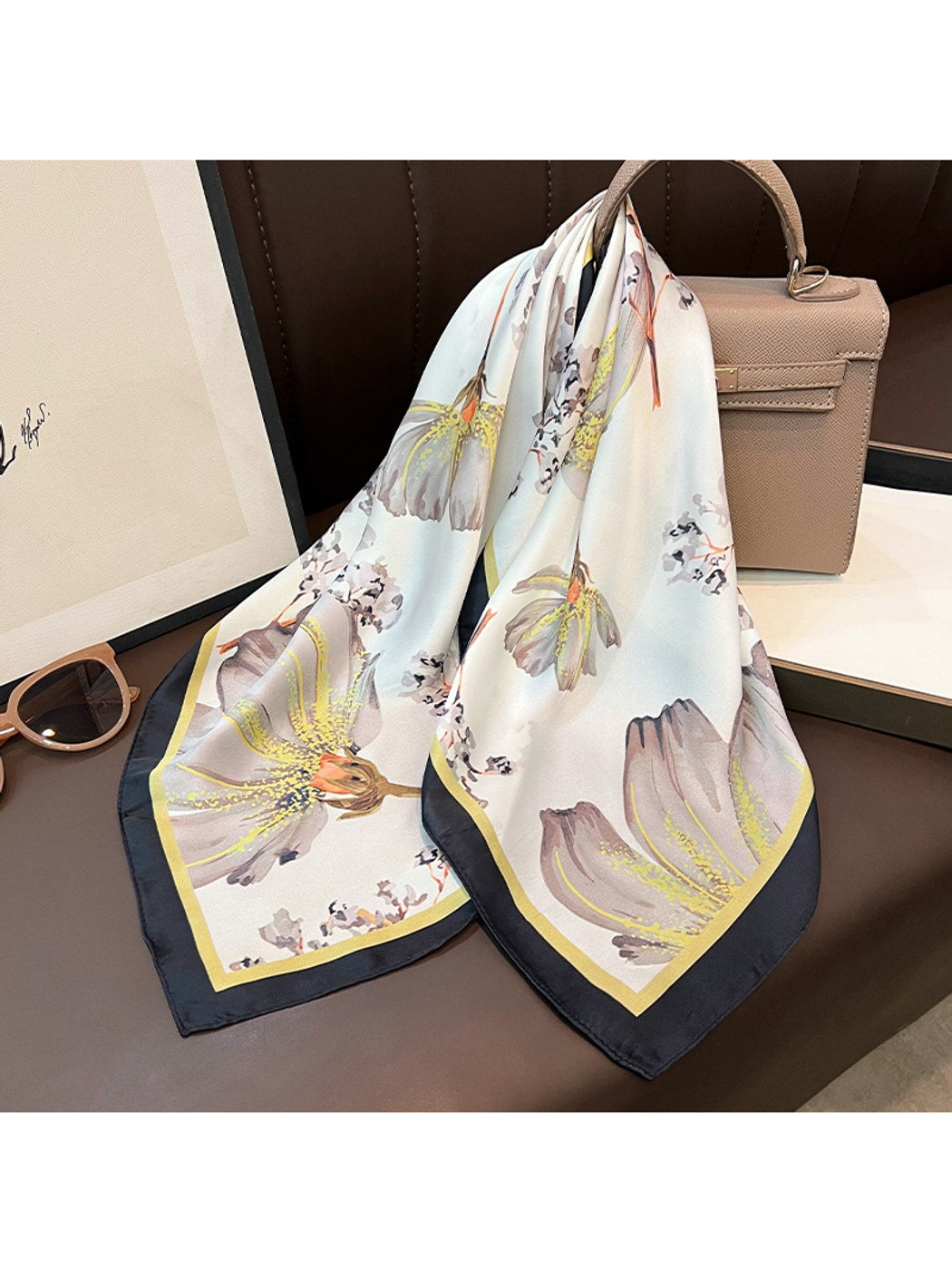 Scarvii - Floral Border Print Styling Square Scarf