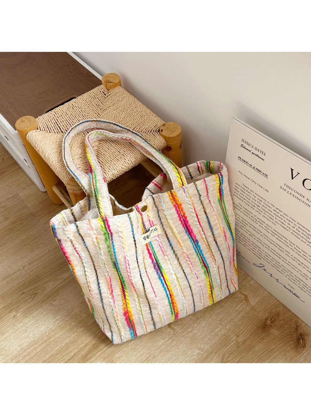 Cosbai – Rainbow Stripe Canvas Tote Bag