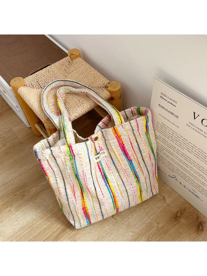 Cosbai – Rainbow Stripe Canvas Tote Bag