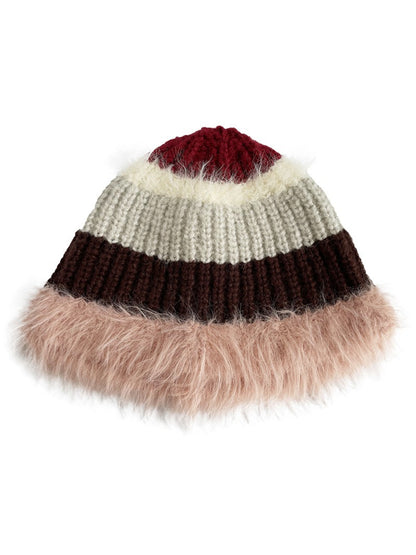 Haila - Colorblock Fuzzy Trim Knit Beanie